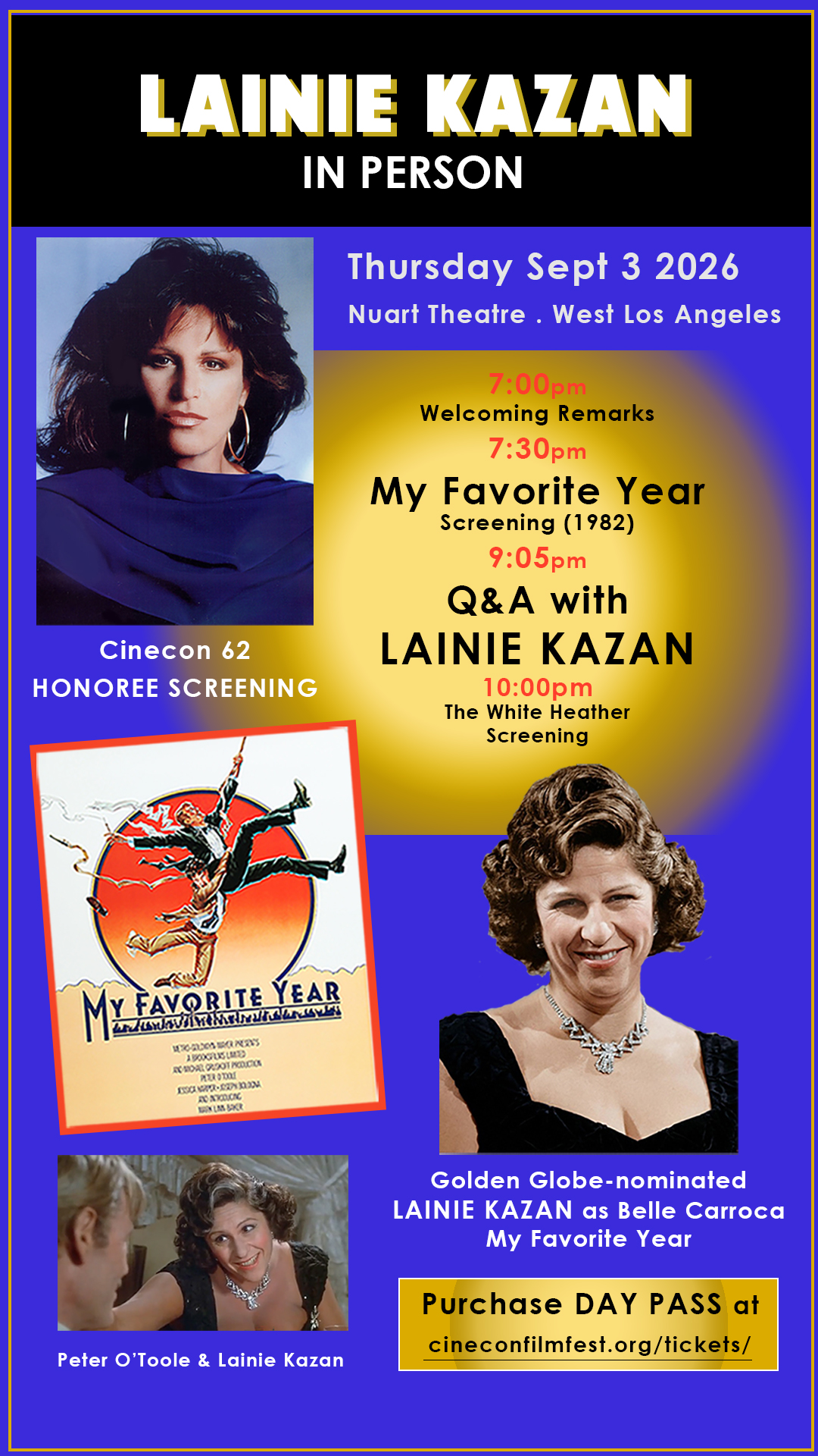 Lainie Kazan in person Thurs Sept 3 at Nuart Theatre in West Los Angeles - Screening My Favorit Year